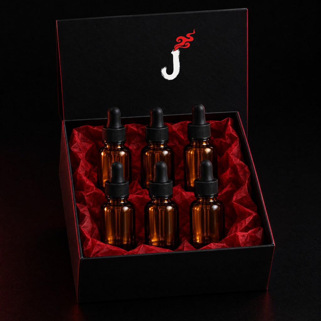 Six scent oil bottles in gift box